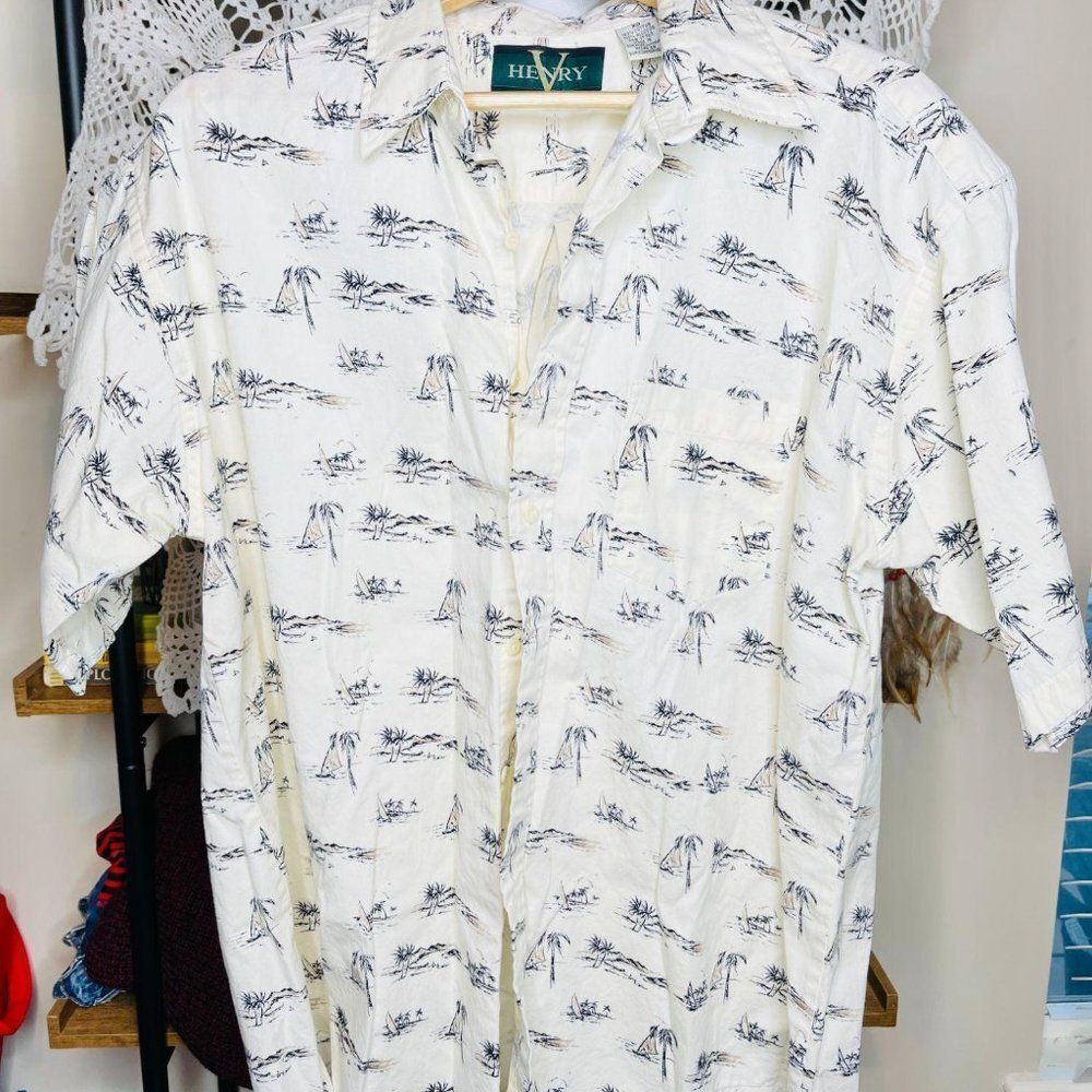 Henry V Palm Tree Sailboat Hawaiian Aloha Shirt XL‎